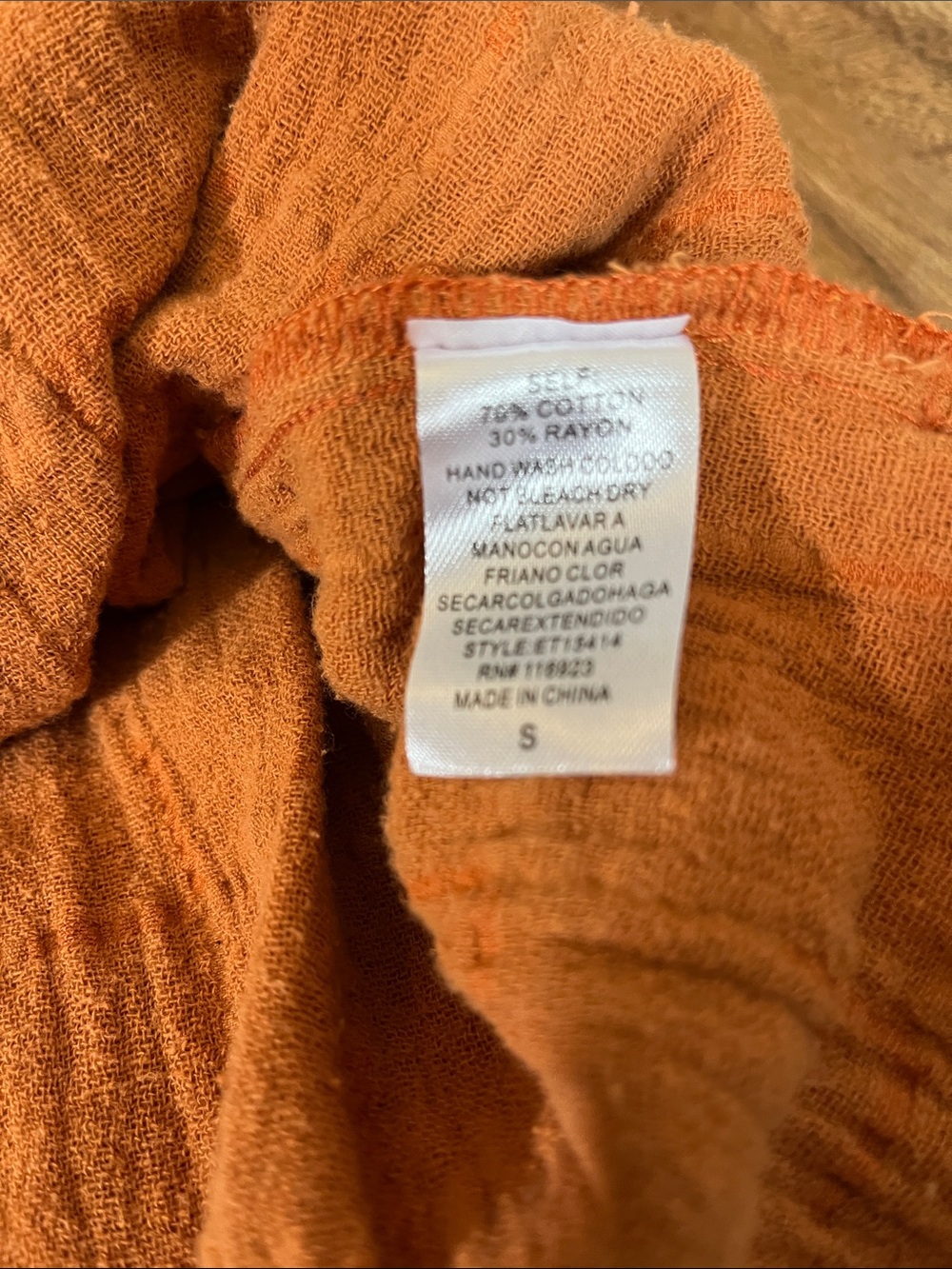 Easel Burnt Orange Button-Front Tunic Relaxed Fit w gathering Size S - Picture 10 of 10